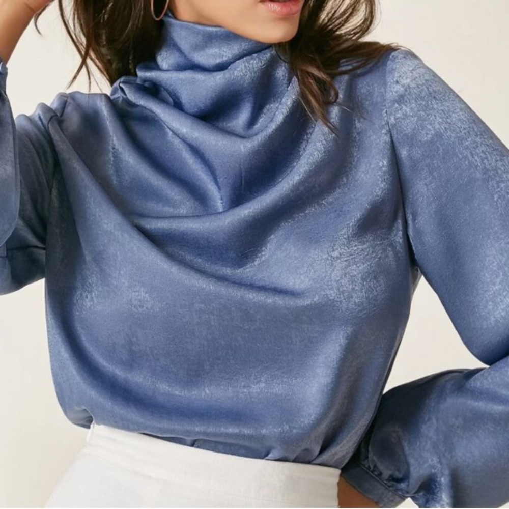 Women’s light blue long sleeve silk blouse